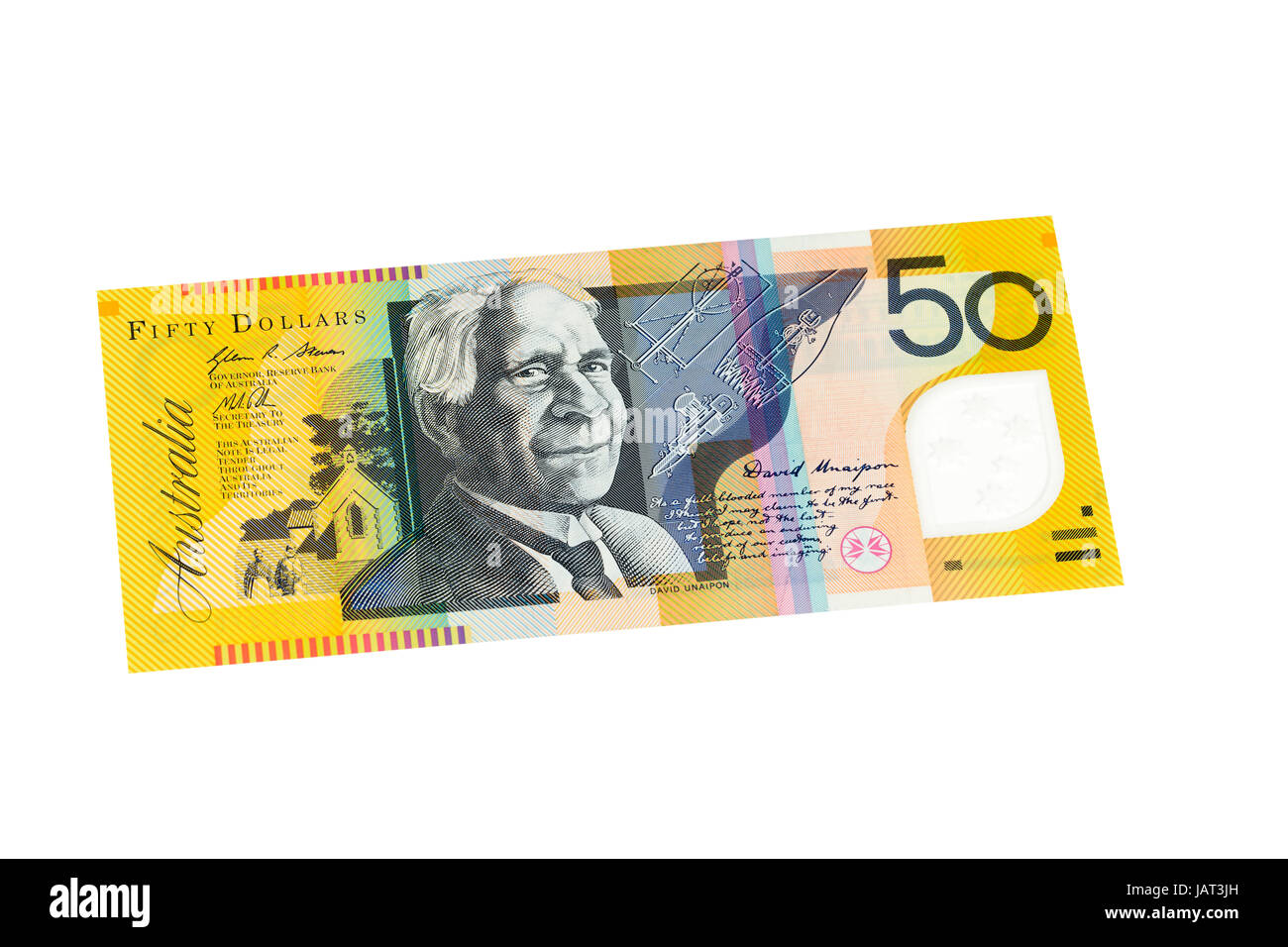 Billet de cinquante dollars australiens sur un fond blanc Banque D'Images