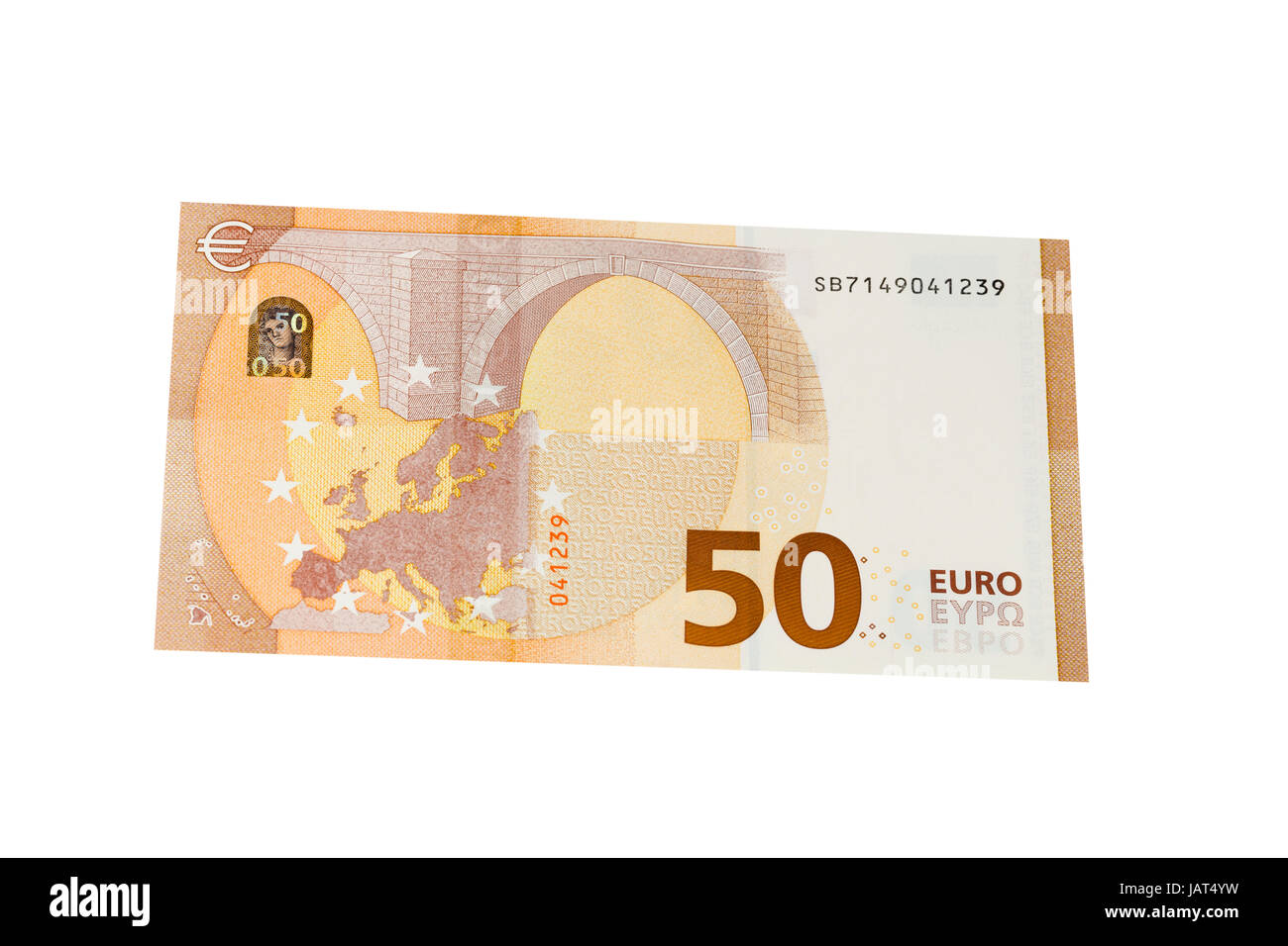 Cinquante euros sur un fond blanc Banque D'Images