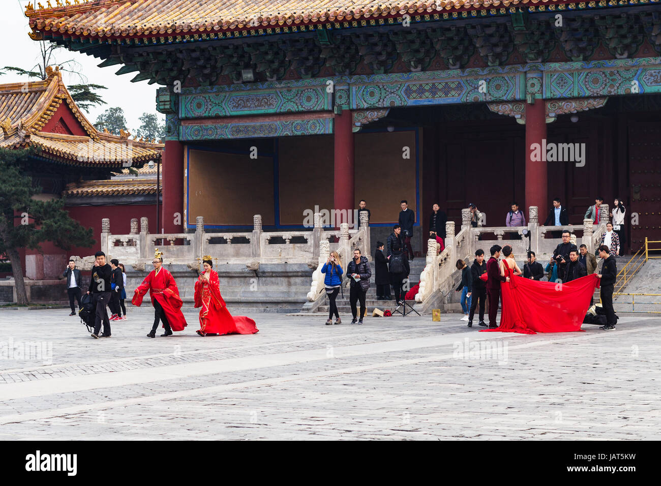 BEIJING, CHINE - le 19 mars 2017 : les visiteurs sur cour du Temple Ancestral impérial (Taimiao, travailleurs culturels du palais) à Beijing ci impériale Banque D'Images