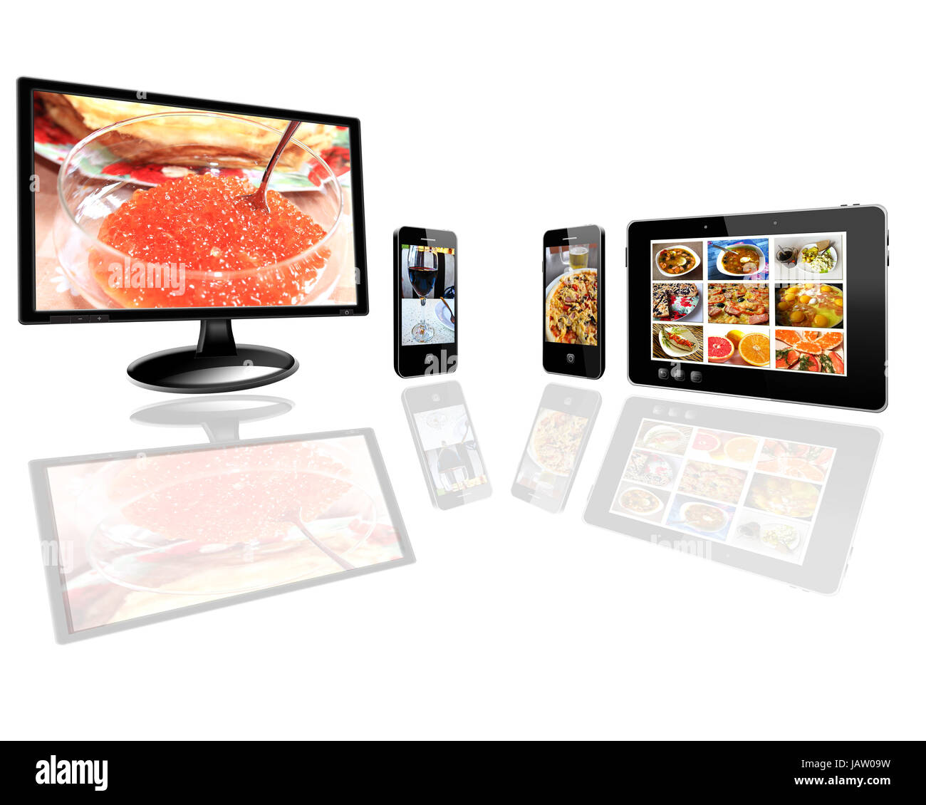 Illustration de black tablet, surveiller et téléphones mobiles isolé sur fond blanc Banque D'Images