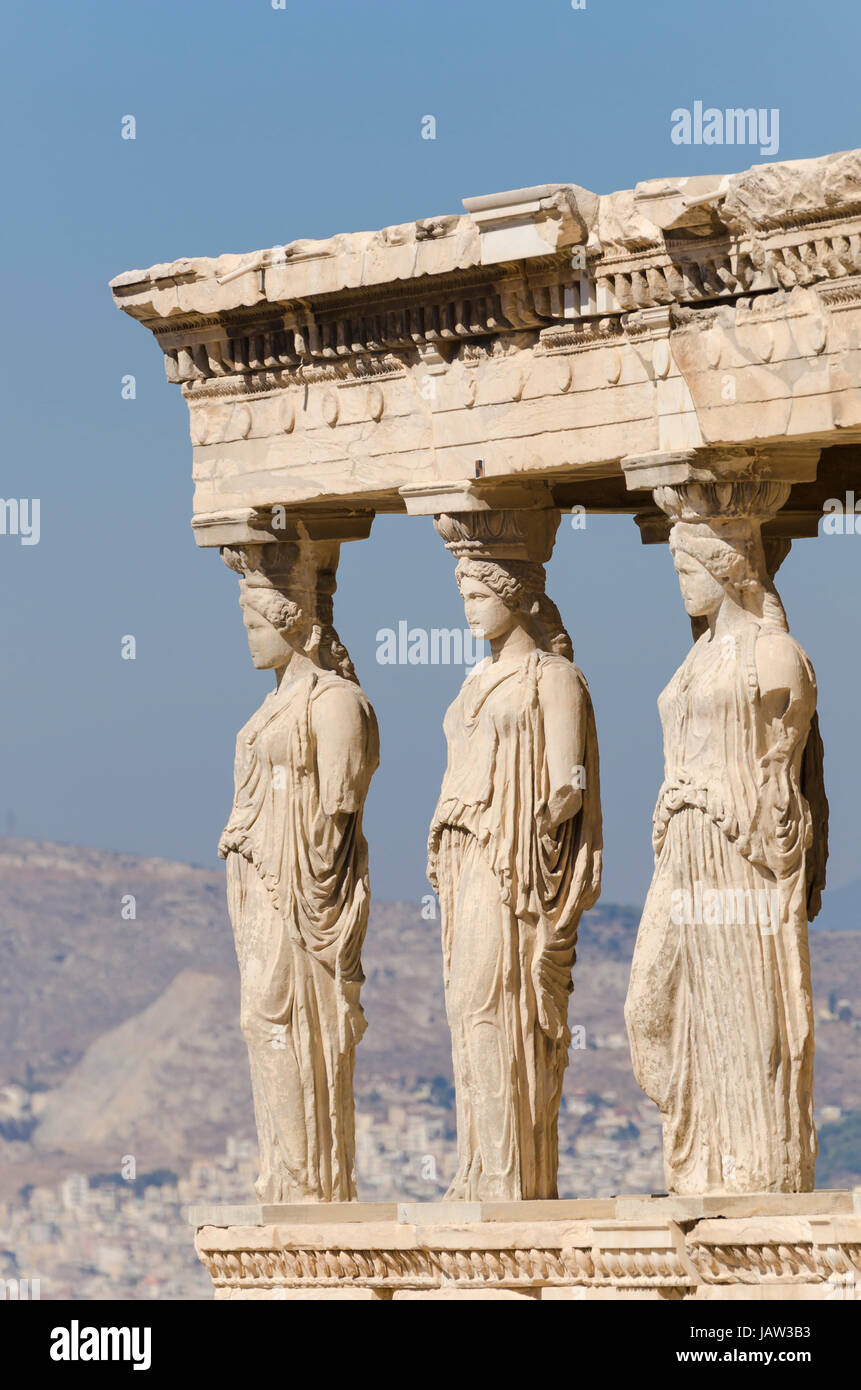 Le porche à cariatides, l'Erectheum, Acropole, Athènes, Grèce Banque D'Images