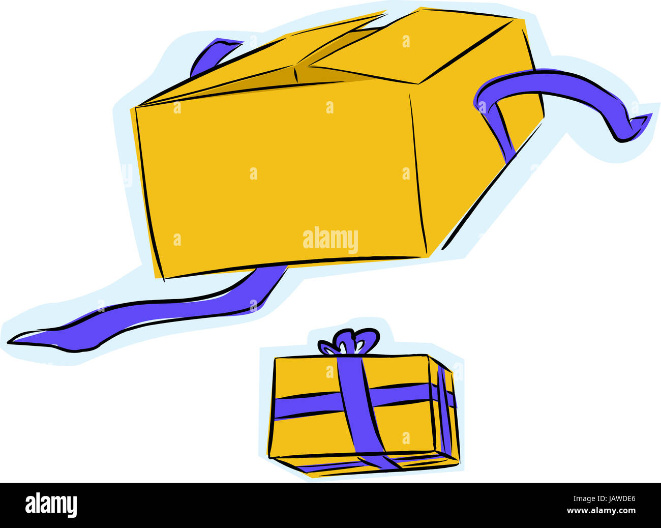 Boîte cadeau déballé avec une boîte cadeau enveloppé sur fond blanc Banque D'Images