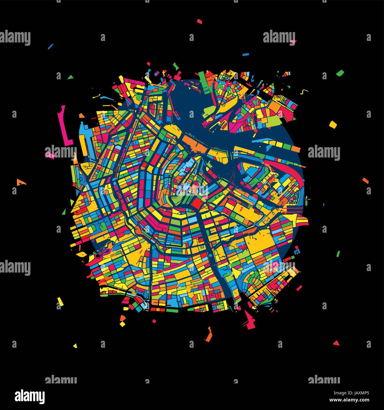 Amsterdam, Pays-Bas, coloré, Artmap Carte vectorielle, Déplacements urbains locaux. Modèle de conception infographique Illustration de Vecteur