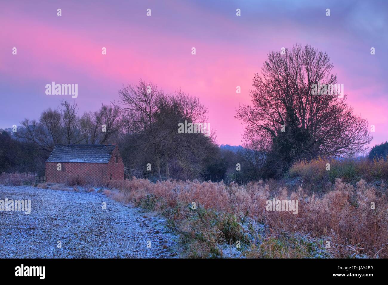 Coucher de soleil sur la campagne du Gloucestershire, Angleterre, Mickleton. Banque D'Images