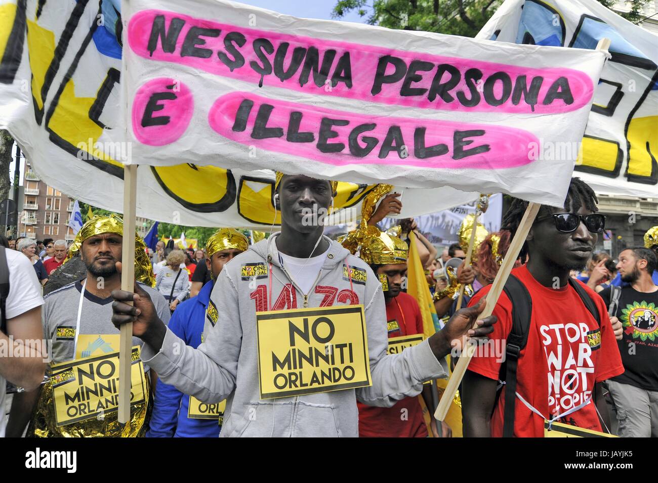 Milan, 20 mai 2017, 'Ensemble sans murs' démonstration pour l'accueil et l'intégration des peuples migrants Banque D'Images