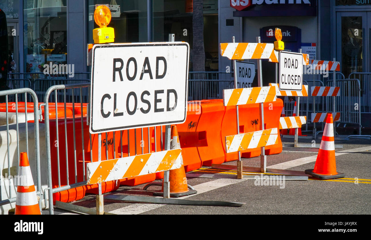 Road Closed sign sur Hollywood Boulevard - LOS ANGELES - Californie Banque D'Images