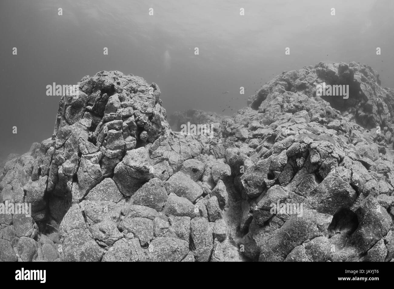 Scène volcanique sous-marine montrant roches massives dans l'Atlantique Banque D'Images