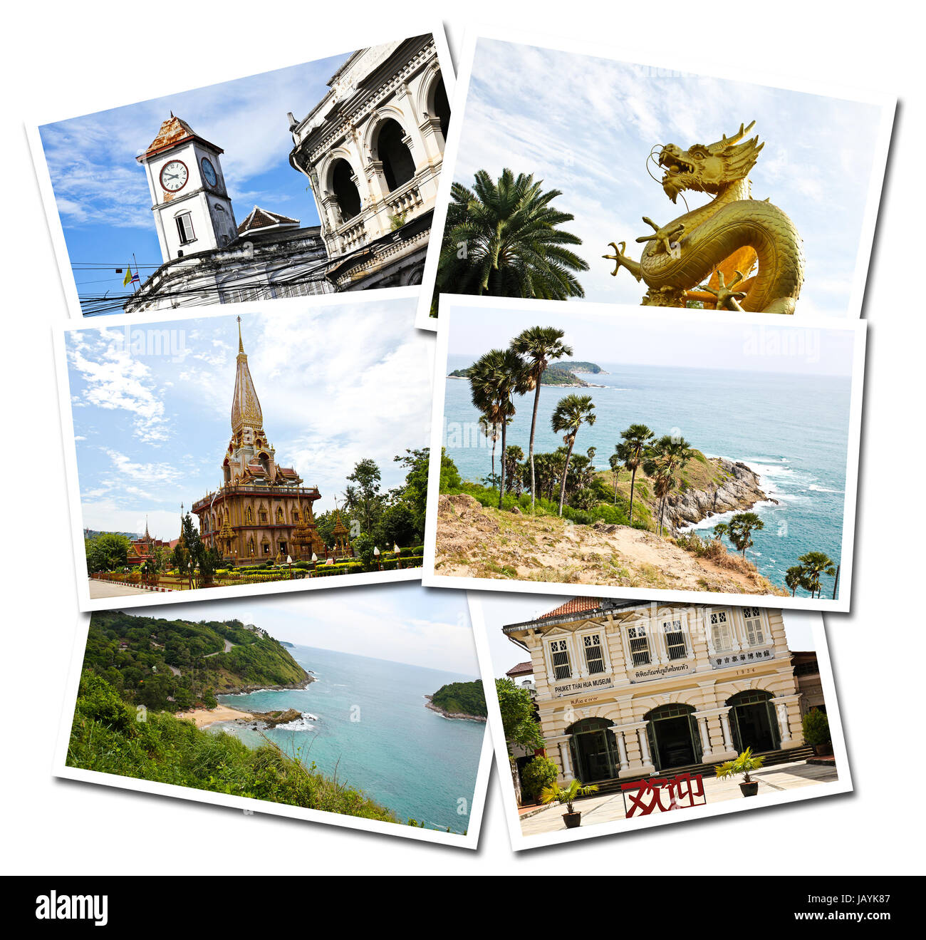 Collage de Phuket, Thaïlande cartes postales isolé sur fond blanc Banque D'Images