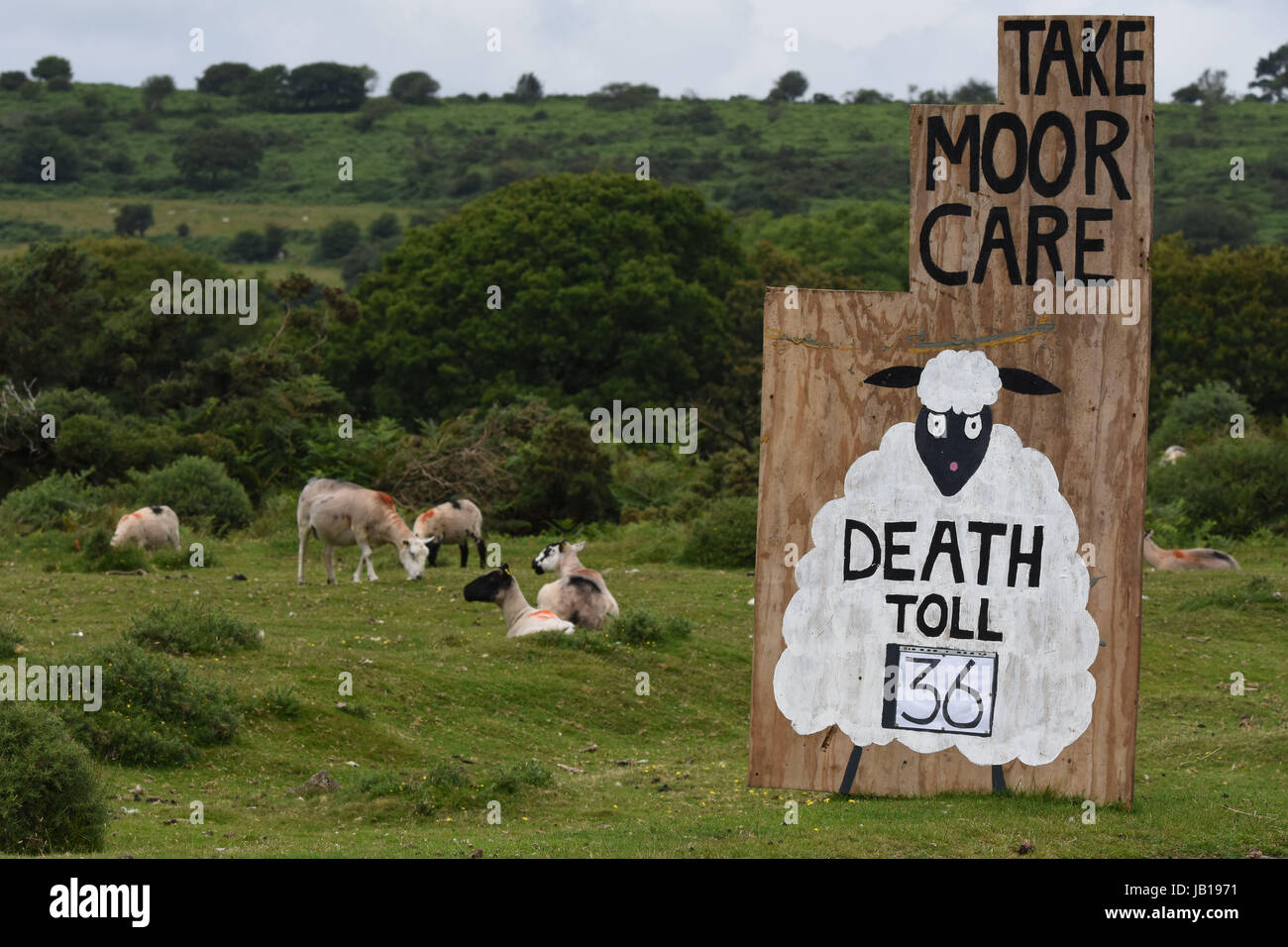 Un soupir à encourager les conducteurs à ralentir tout en roulant dans le Dartmoor. Banque D'Images