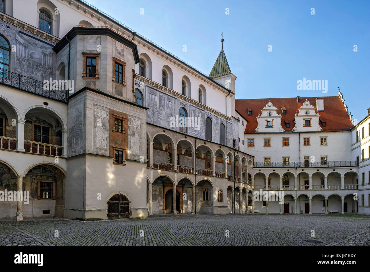 Cour intérieure, château Renaissance, le château de Neuburg, Haute-Bavière, Bavière, Allemagne Banque D'Images