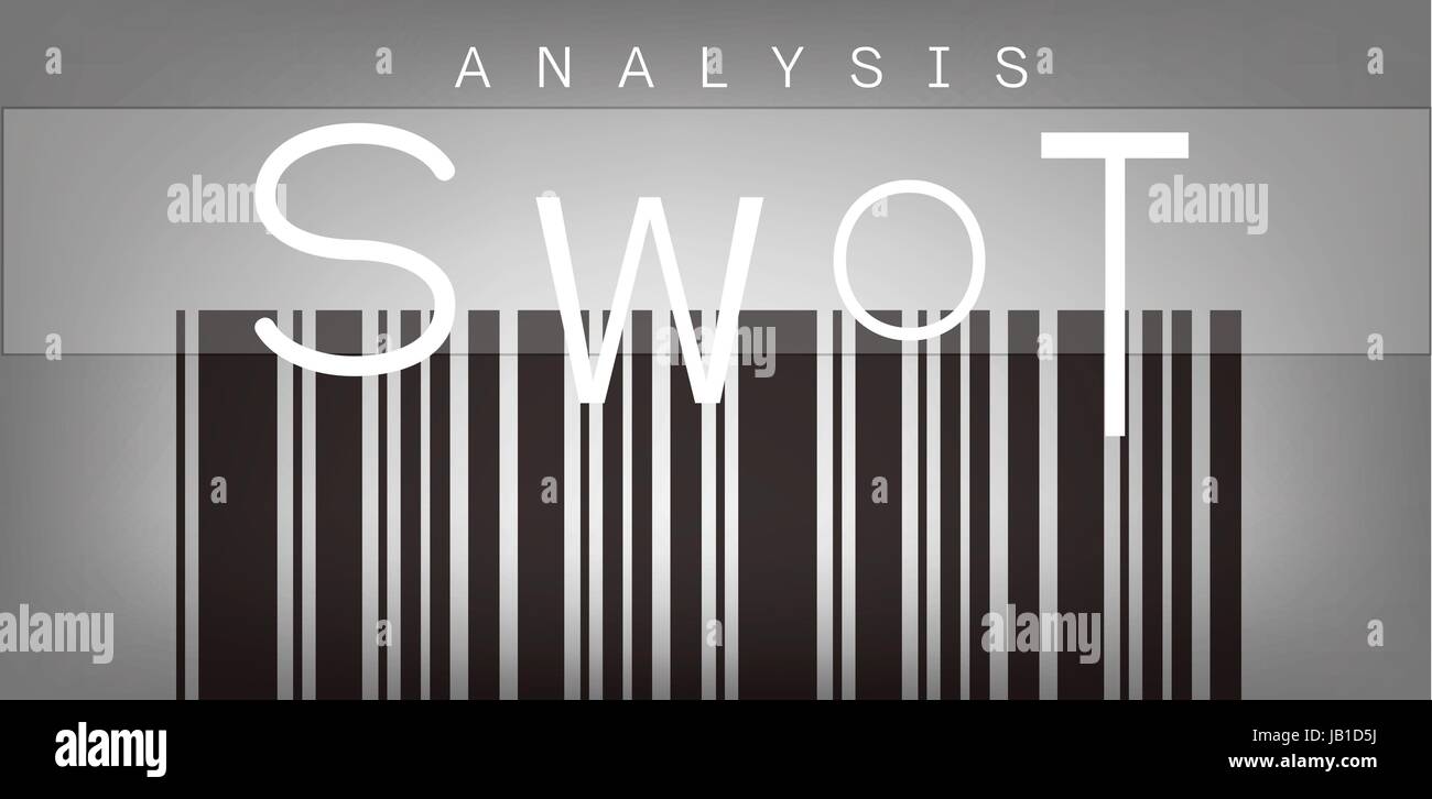 Analyse SWOT Matrice sur une étiquette à code-barres de la méthode de planification structuré pour évaluer les Forces, Faiblesses, Opportunités et Menaces impliquées dans les affaires Illustration de Vecteur