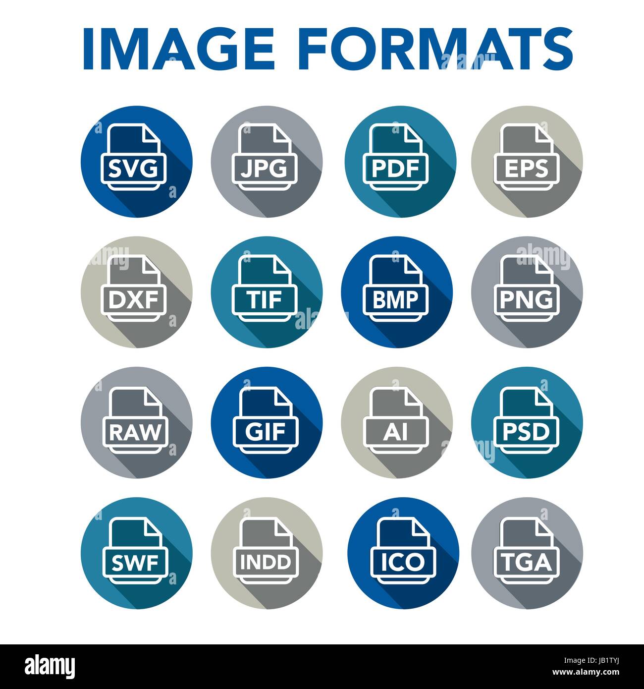 Icônes pour afficher différents formats, comme JPG, SVG, EPS, DXF, etc. Illustration de Vecteur