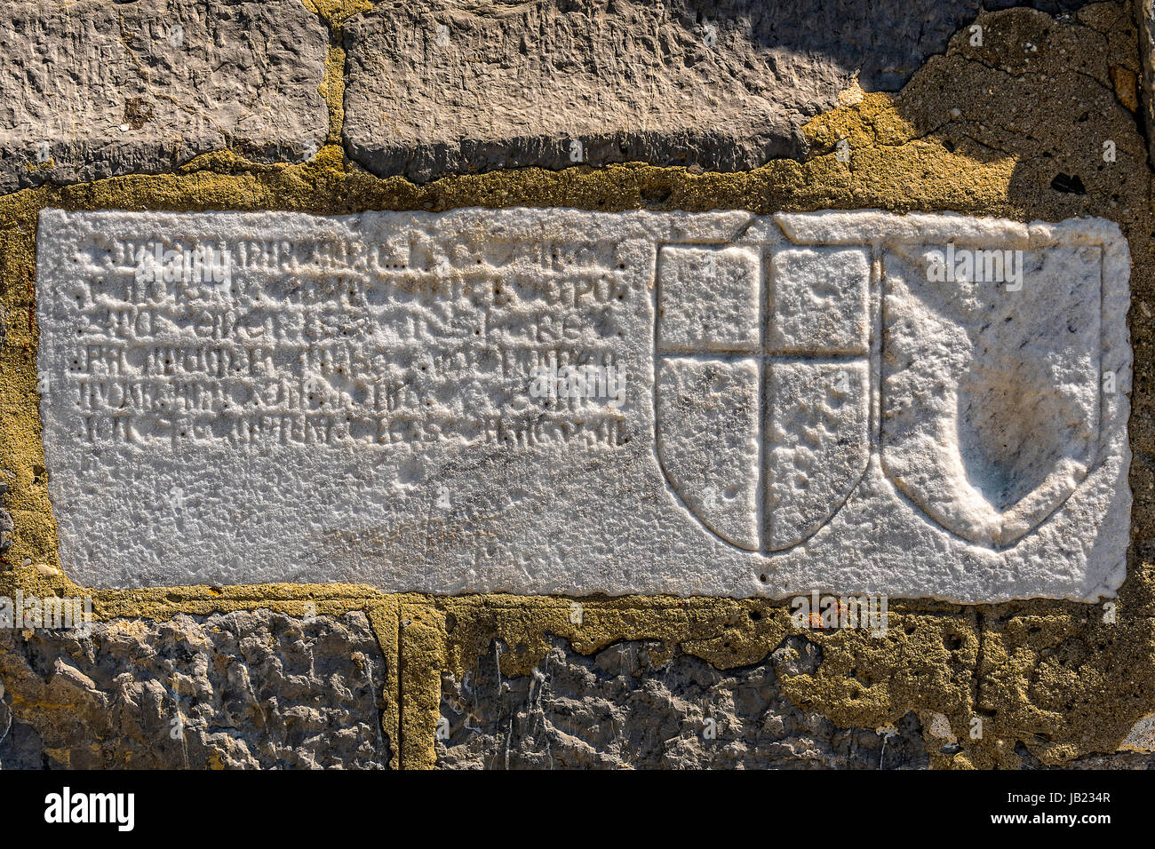 Italie Ligurie Portovenere - St Lorenzo basilique ( Sanctuaire Madonna Bianca ) - l'inscription sur la façade extérieure Banque D'Images