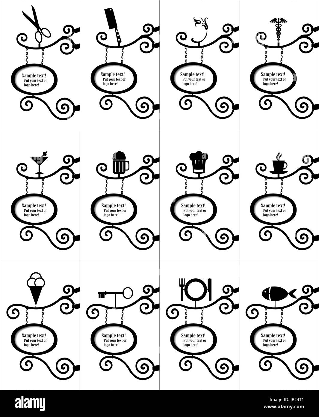 Ensemble panneau noir et blanc, vintage fer forgé, vecteur eps10 Illustration de Vecteur