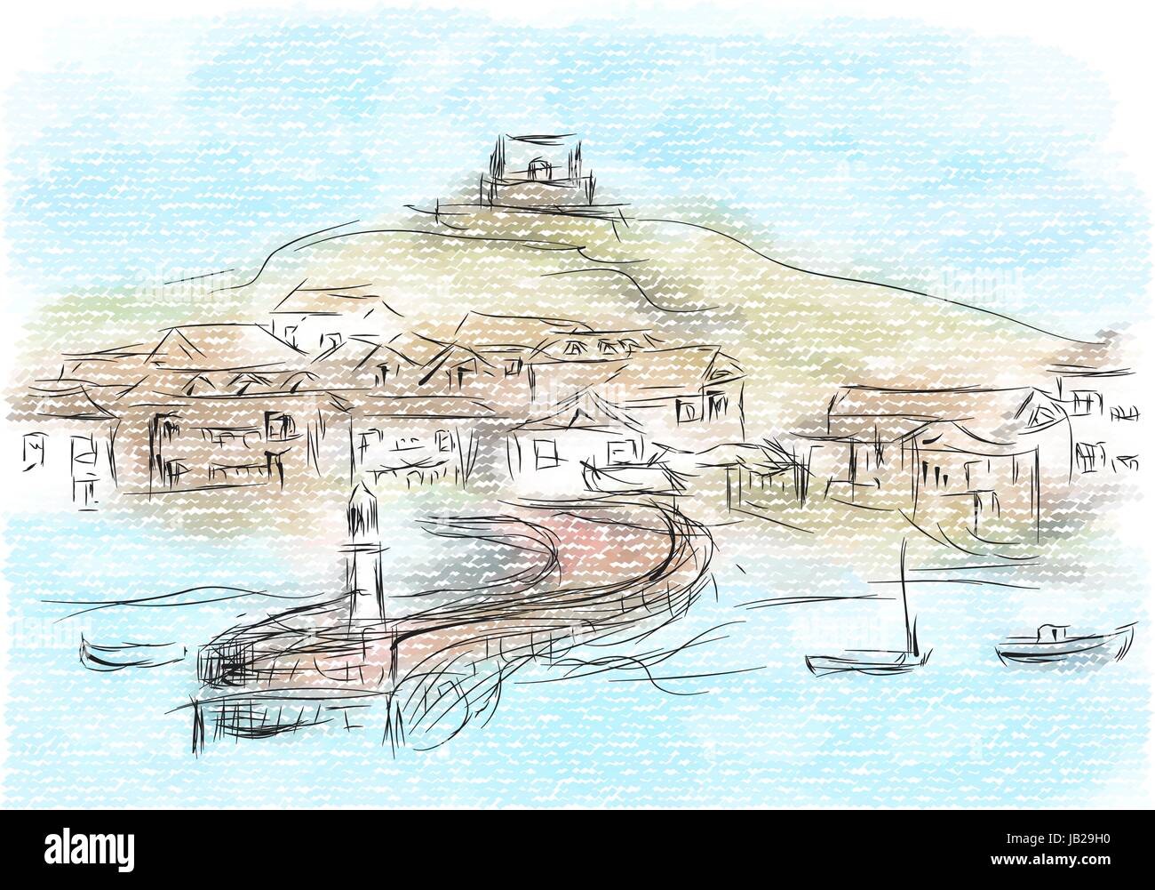 St Ives, abstract illustrtion de ville sur fond multicolore Illustration de Vecteur