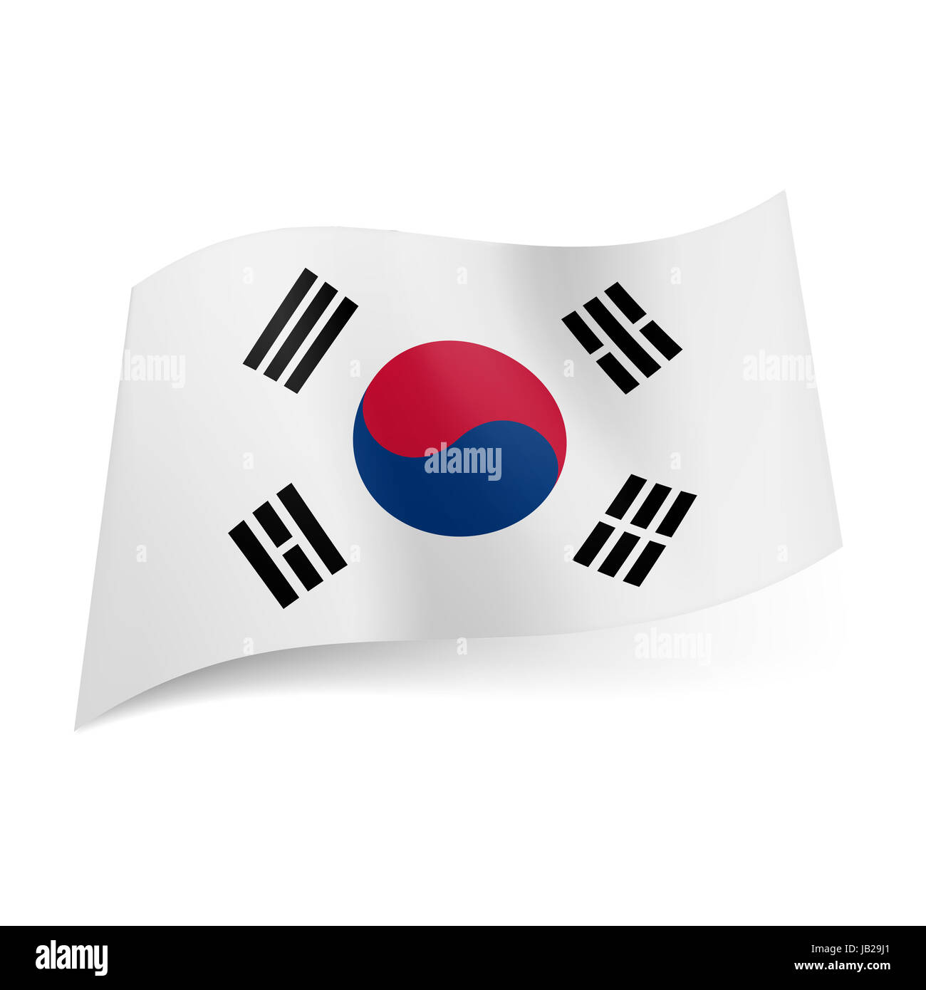 Drapeau national de la Corée du Sud bleu et rouge avec symbole yin et yang quatre trigrammes