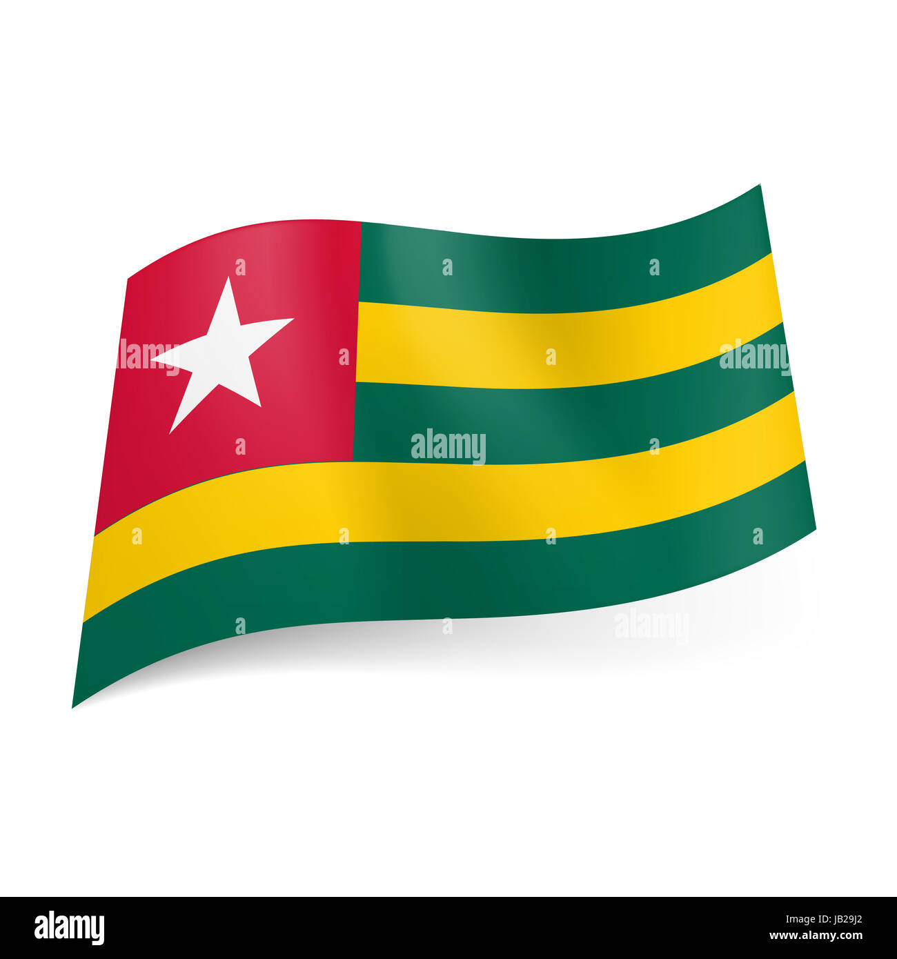 Drapeau national du Togo : bandes horizontales vertes et jaunes, de la place rouge avec étoile blanche dans le coin supérieur gauche Banque D'Images