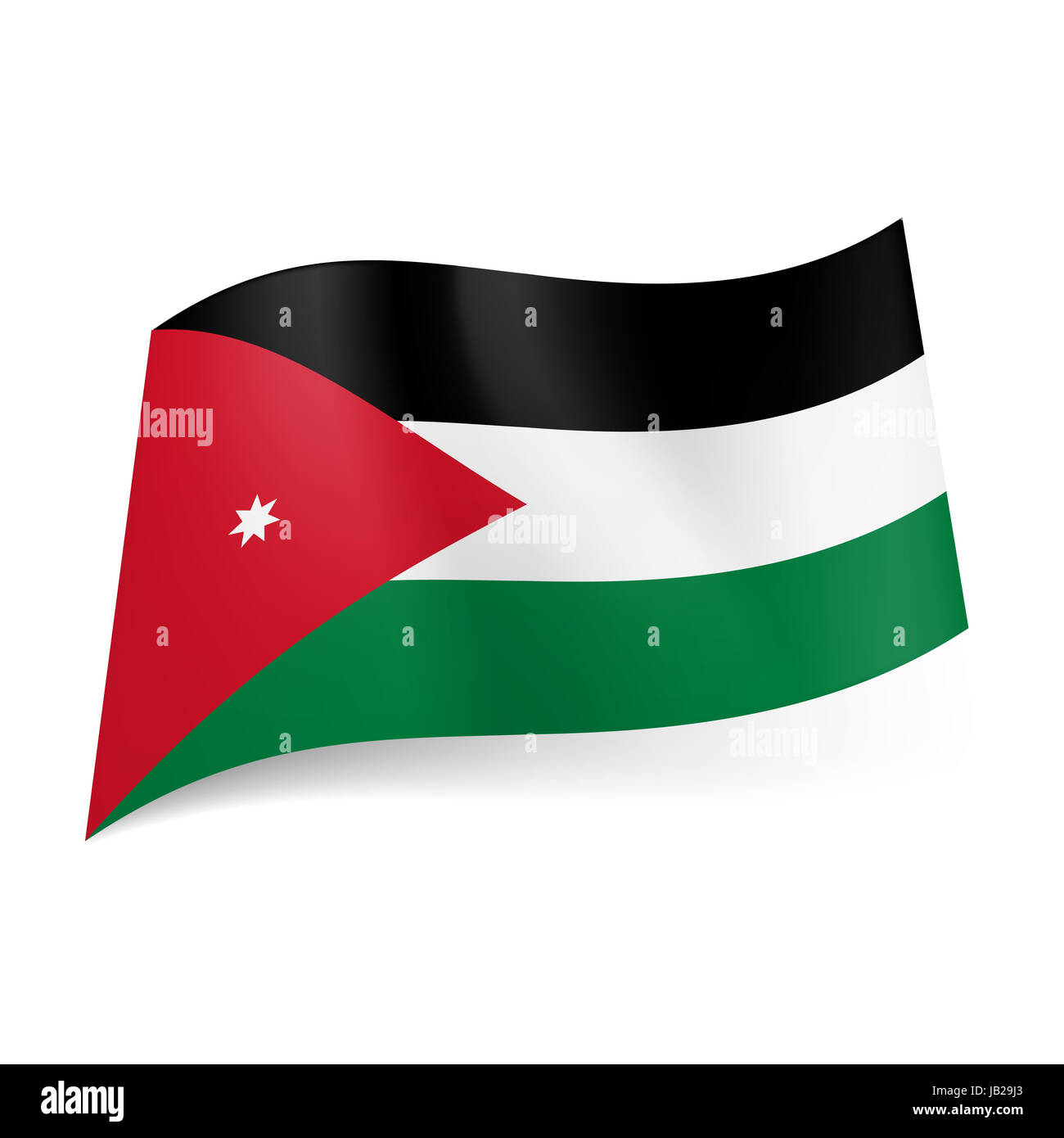 Drapeau National De Jordanie Noir Vert Et Blanc Rayures Horizontales Triangle Rouge Avec Etoile Blanche Sur Le Cote Gauche Photo Stock Alamy