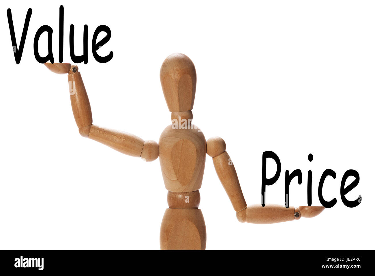 La mesure de l'importance de mannequin versus valeur prix sur la paume des mains Banque D'Images