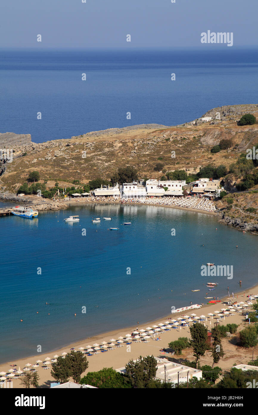 Grèce, Îles du Dodécanèse, Rhodes, Lindos, plage, Banque D'Images