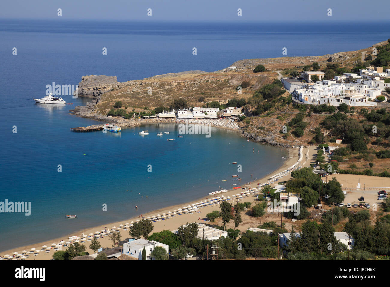 Grèce, Îles du Dodécanèse, Rhodes, Lindos, plage, Banque D'Images