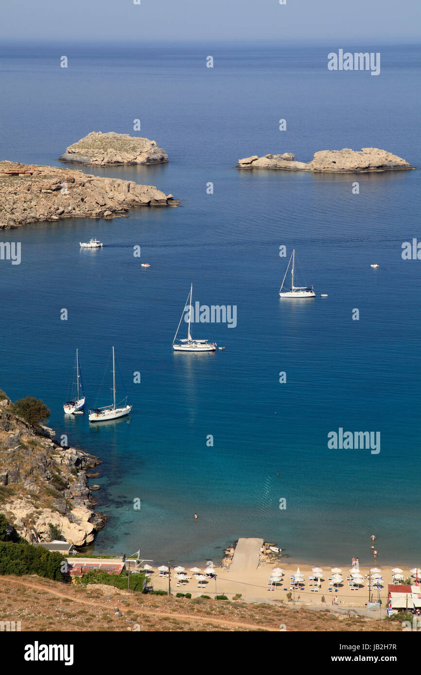 Grèce, Îles du Dodécanèse, Rhodes, Lindos, plage, Banque D'Images