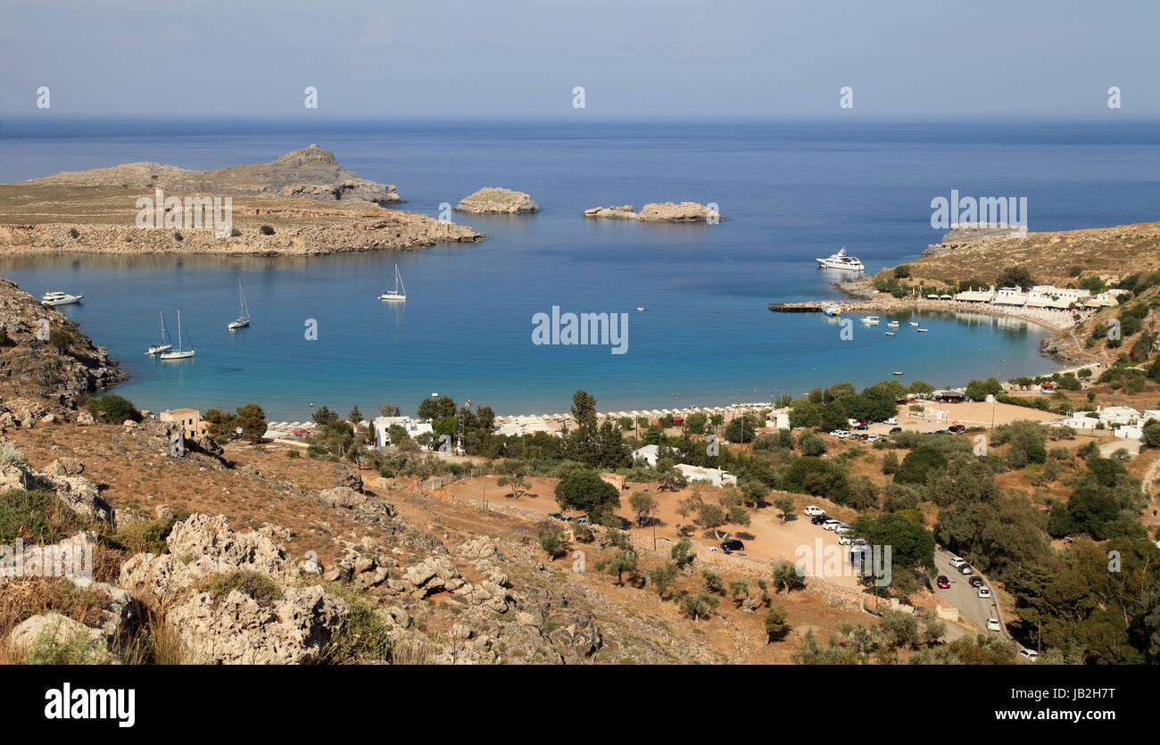 Grèce, Îles du Dodécanèse, Rhodes, Lindos, plage, Banque D'Images