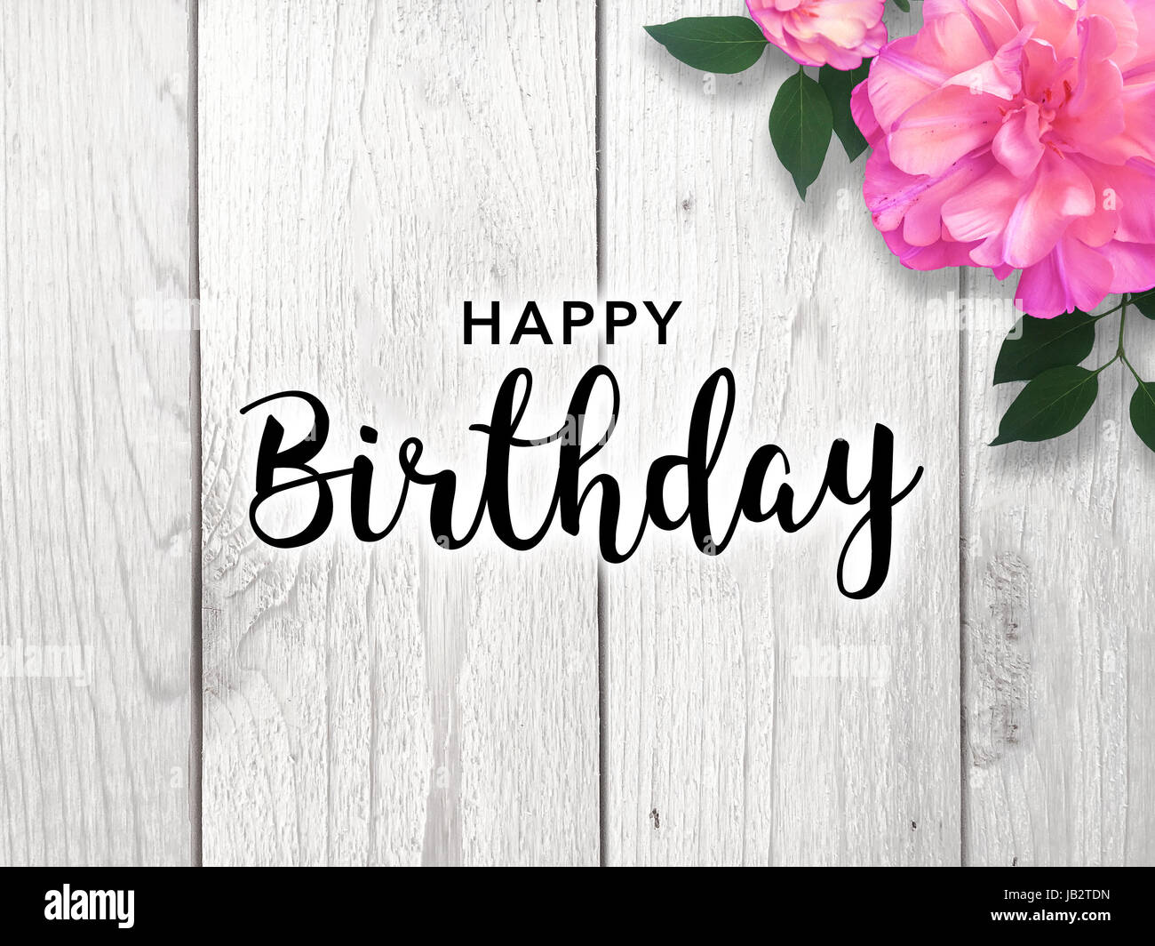 Joyeux Anniversaire Type Avec Fleur Rose Photo Stock Alamy