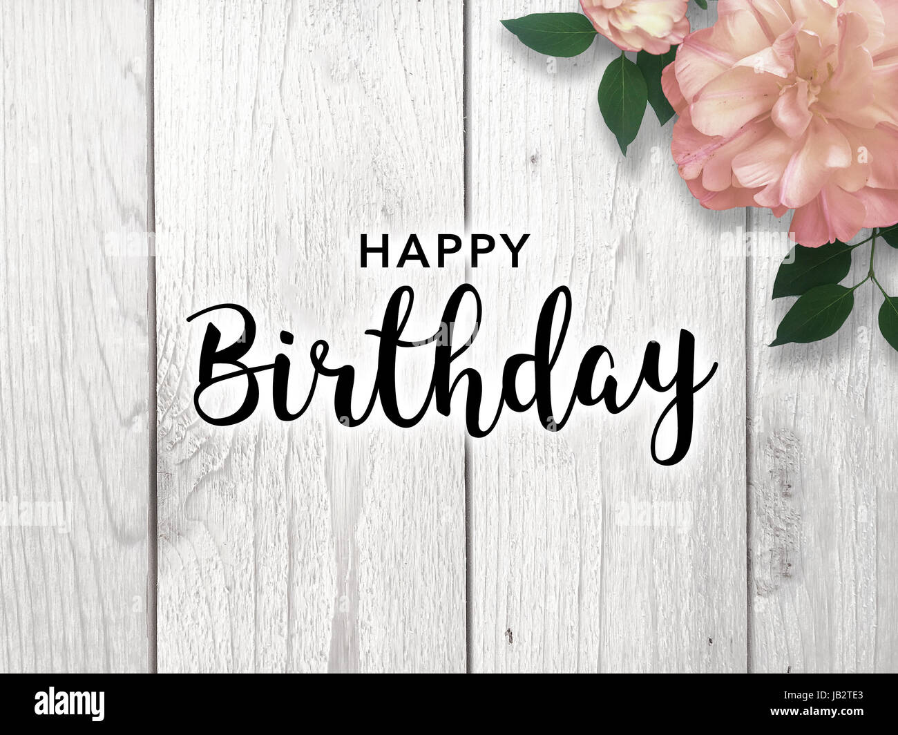 Joyeux Anniversaire Carte Avec Fleur Rose Photo Stock Alamy
