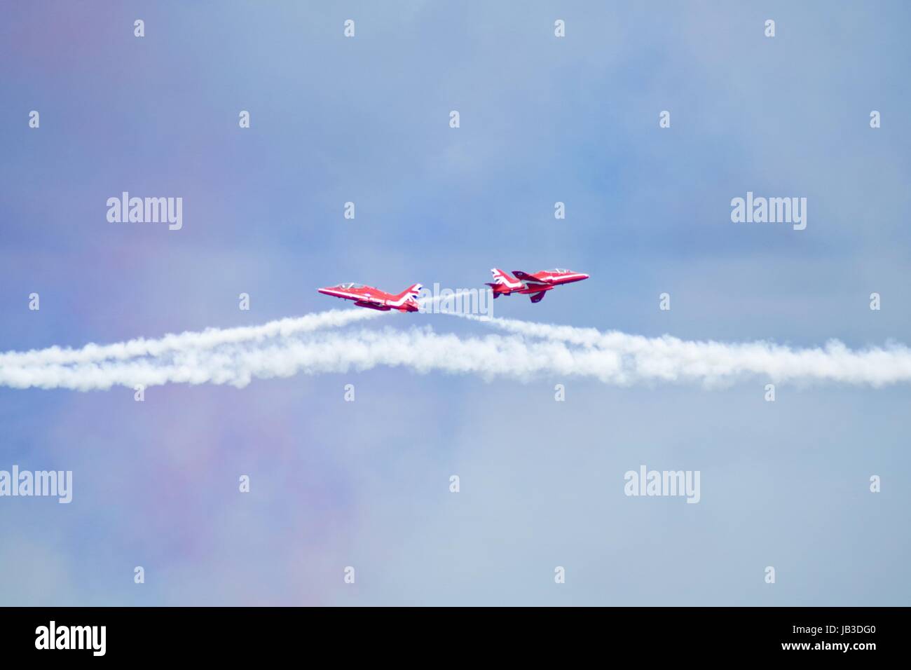 Les flèches rouges, l'équipe acrobatique de la RAF, Hawk T1, Torbay Airshow 2017. Banque D'Images