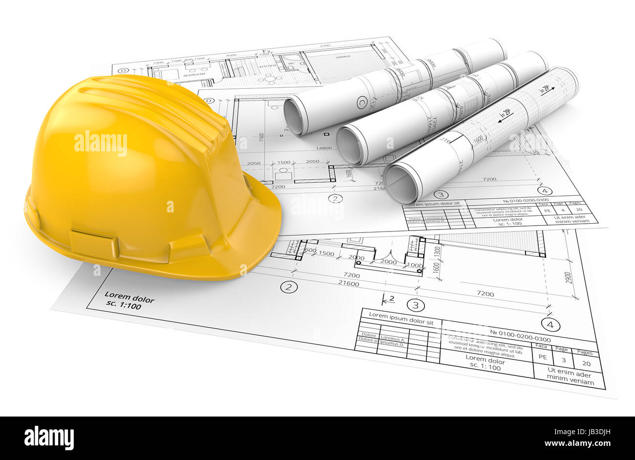 Plans d'architecte et casque de chantier