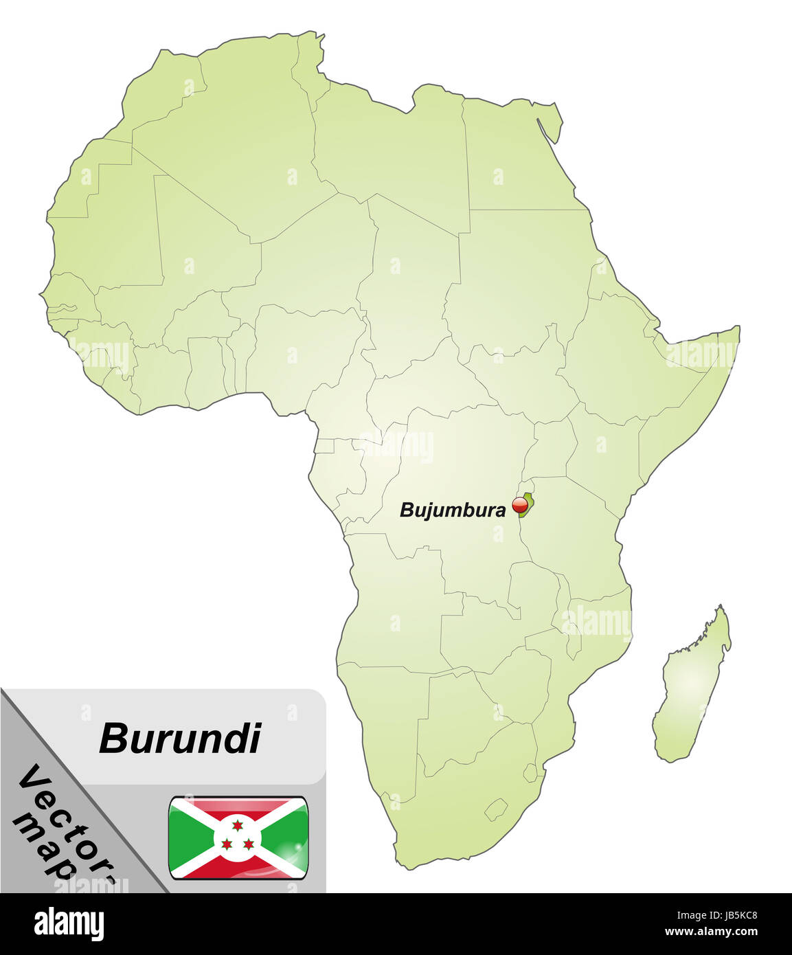 Le Burundi dans Inselkarte Afrika als dans Grün. Durch die Gestaltung ansprechende fügt sich die Karte perfekt dans Ihr Vorhaben ein. Banque D'Images