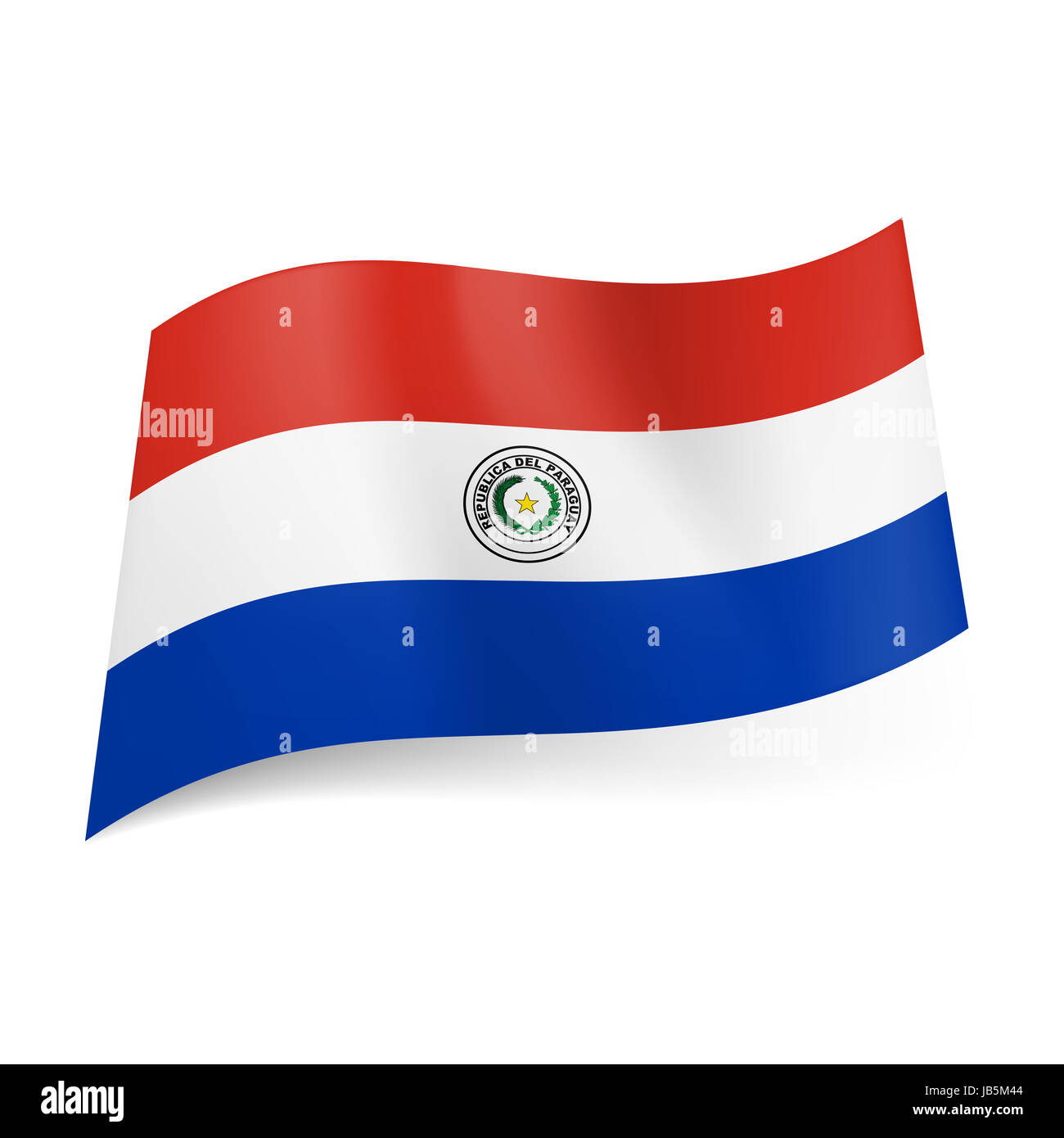 Drapeau national du Paraguay rouge, blanc et bleu bandes horizontales avec blason sur la bande
