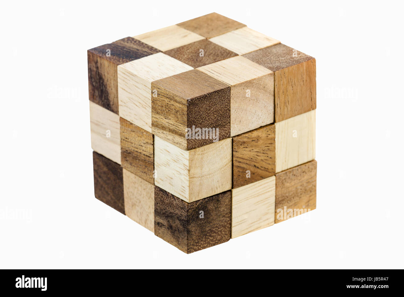 Puzzle sous forme de blocs de bois sur un fond blanc Banque D'Images