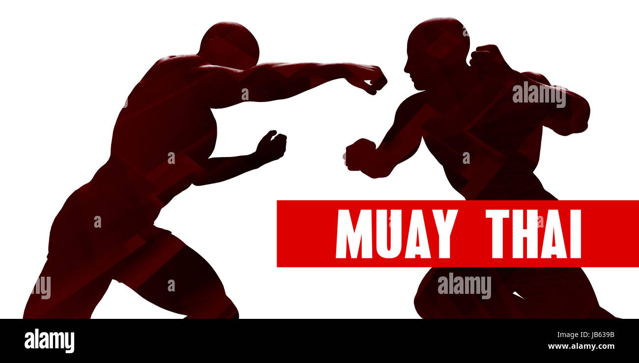 Classe de Muay Thai avec Silhouette de deux hommes se battre Banque D'Images