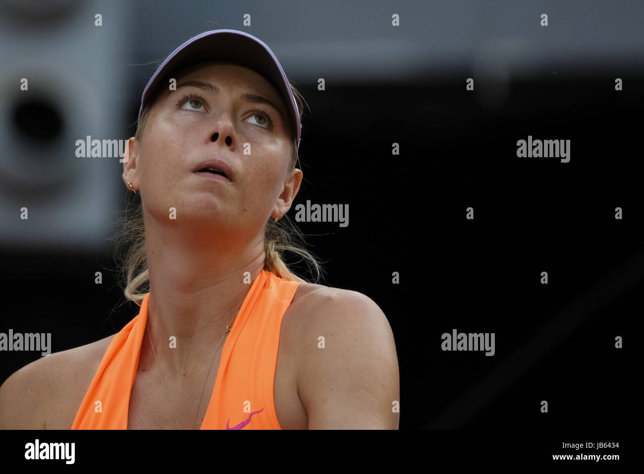 Maria Sharapova de Russie en action contre Eugenie Bouchard du Canada sur la troisième journée de la Mutua Madrid Open de tennis à la Caja Magica de Madrid, Espagne. Avec : Maria Sharapova Où : Madrid, Communauté de Madrid, Espagne Quand : 08 mai 2017 Credit : Oscar Gonzalez/WENN.com Banque D'Images