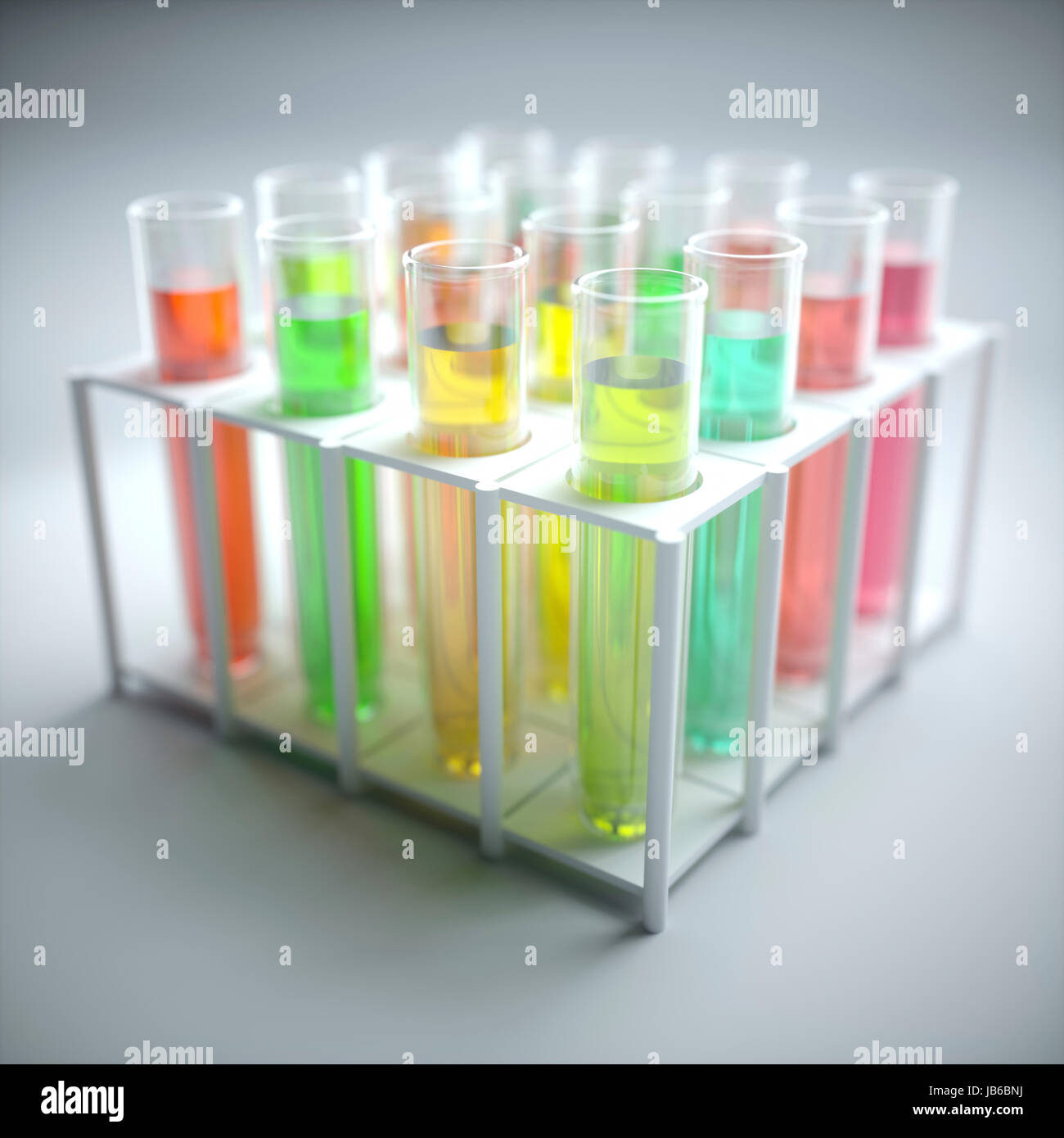 Tubes à essais avec des liquides colorés, illustration. Banque D'Images