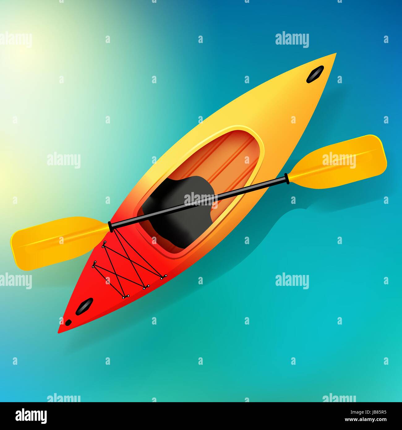 Kayak et paddle Vector illustration sur l'eau Activités de plein air. Jaune Rouge kayak, kayak de mer Illustration de Vecteur