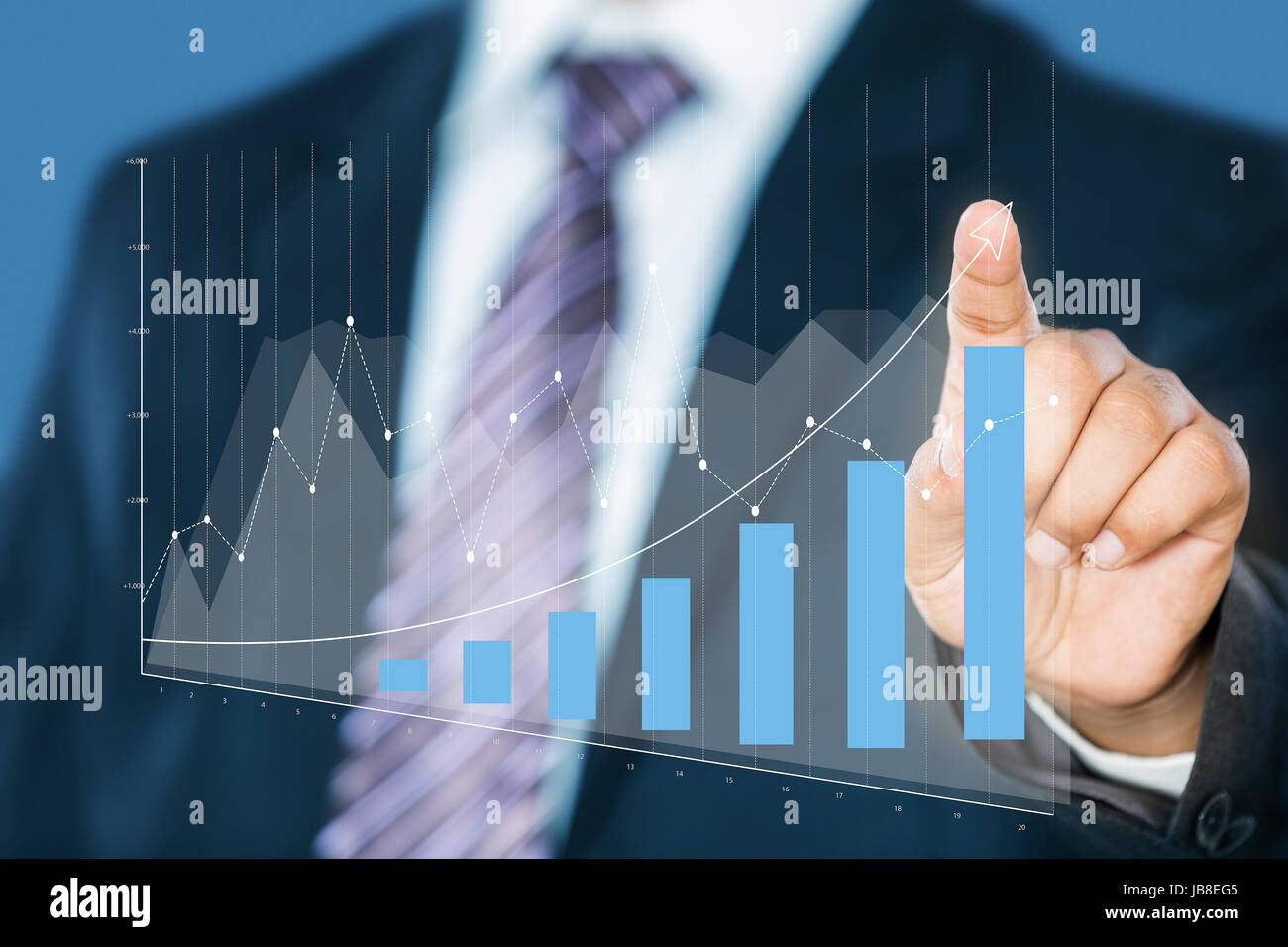 1 L'écran virtuel d'affaires touchant la croissance du marché graphique partager ; Banque D'Images