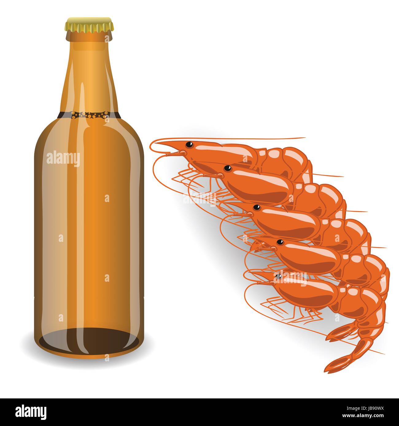 Illustration colorée avec bouteille de bière et de la crevette pour votre conception Banque D'Images