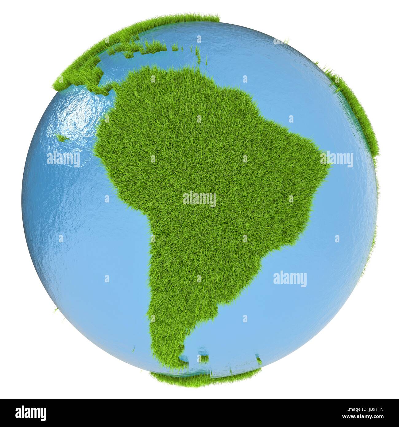 L'Amérique du Sud sur une planète couverte d'herbe verte isolée sur fond blanc. Concept de l'écologie et l'environnement propre. Éléments de cette image fournie par la NASA Banque D'Images
