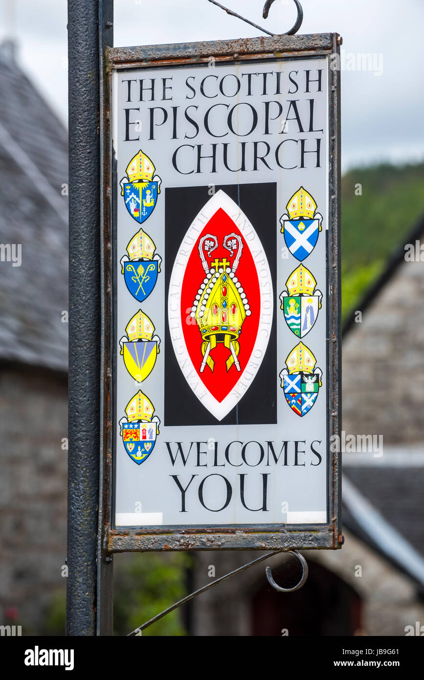 Signe de l'Église épiscopale écossaise à Glencoe, Lochaber, Highlands, Scotland, UK Banque D'Images