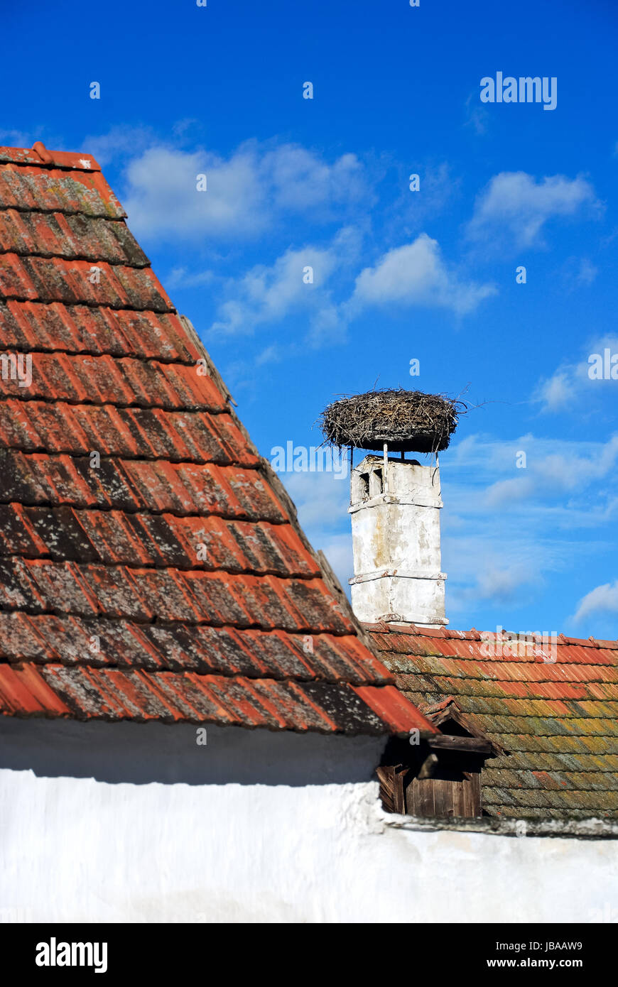 Dach eines alten Hauses mit und ohne nid Rauchfang Storch darin Banque D'Images