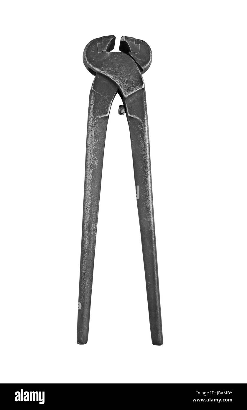 Old vintage blacksmith tenailles isolated over white background, clipping path Banque D'Images