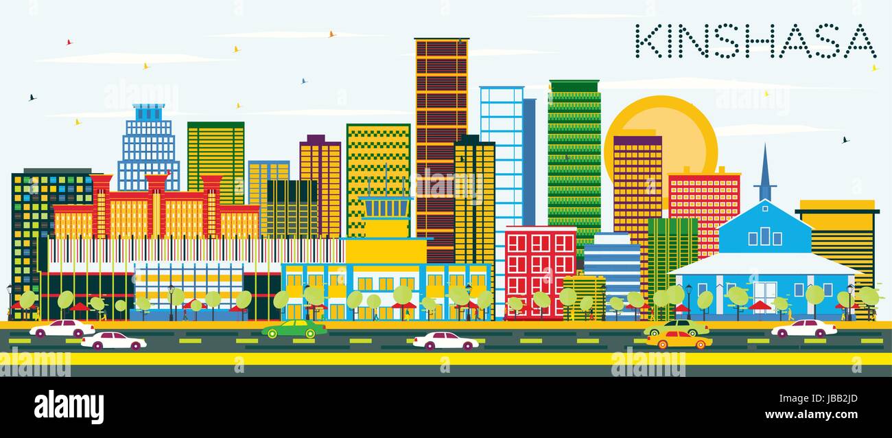 Kinshasa skyline avec bâtiments et couleur ciel bleu. vector illustration. Les voyages d'affaires et tourisme concept avec l'architecture moderne. Illustration de Vecteur