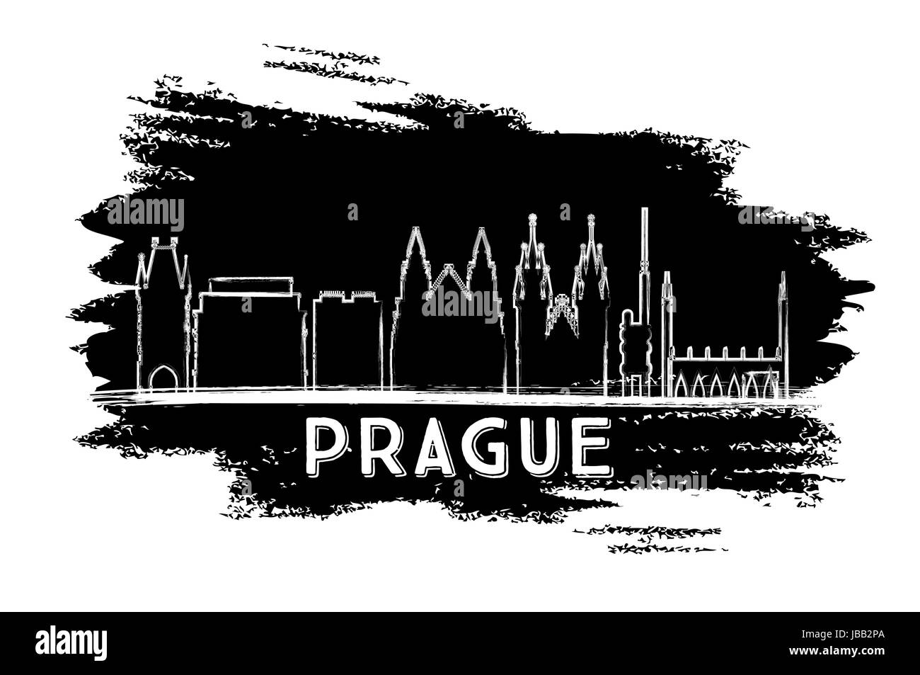 Horizon de prague silhouette. part croquis. vector illustration. Les voyages d'affaires et tourisme concept avec l'architecture historique. Illustration de Vecteur