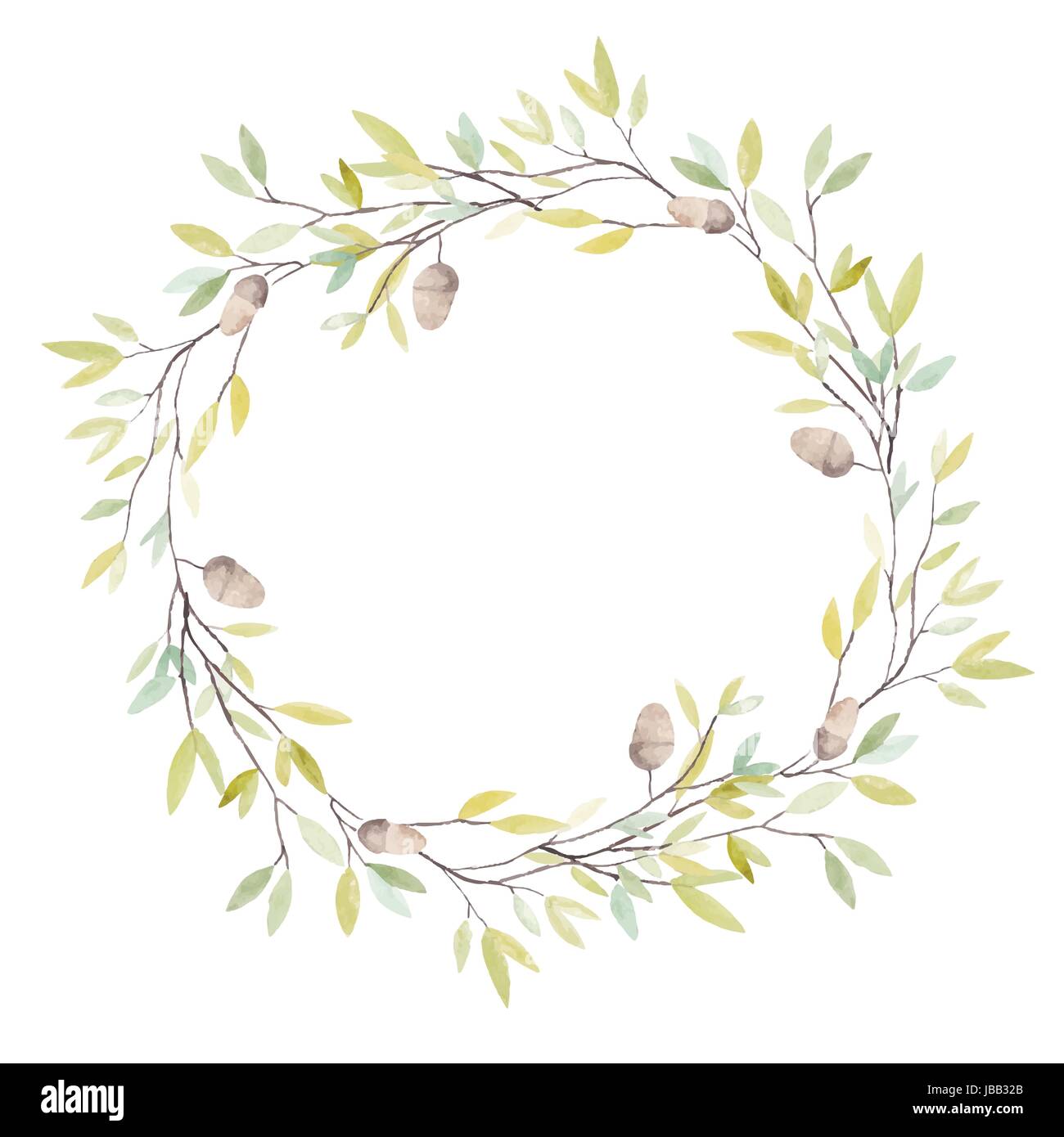 Couronne de l'aquarelle avec feuilles de chêne et de glands. Isolé sur fond blanc. Vector Illustration. Illustration de Vecteur