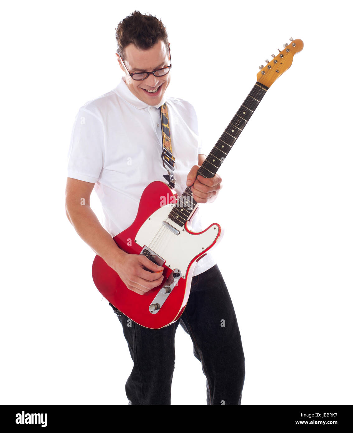 Rock guitar player Smart à son meilleur. Jouer de la guitare contre fond  blanc Photo Stock - Alamy