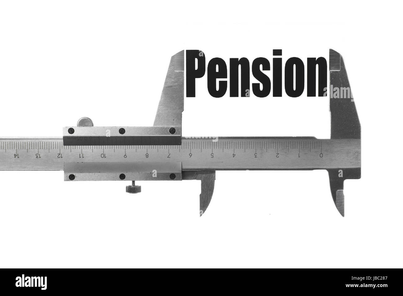 Gros plan d'une mesure de l'étrier le mot 'Pension' Banque D'Images