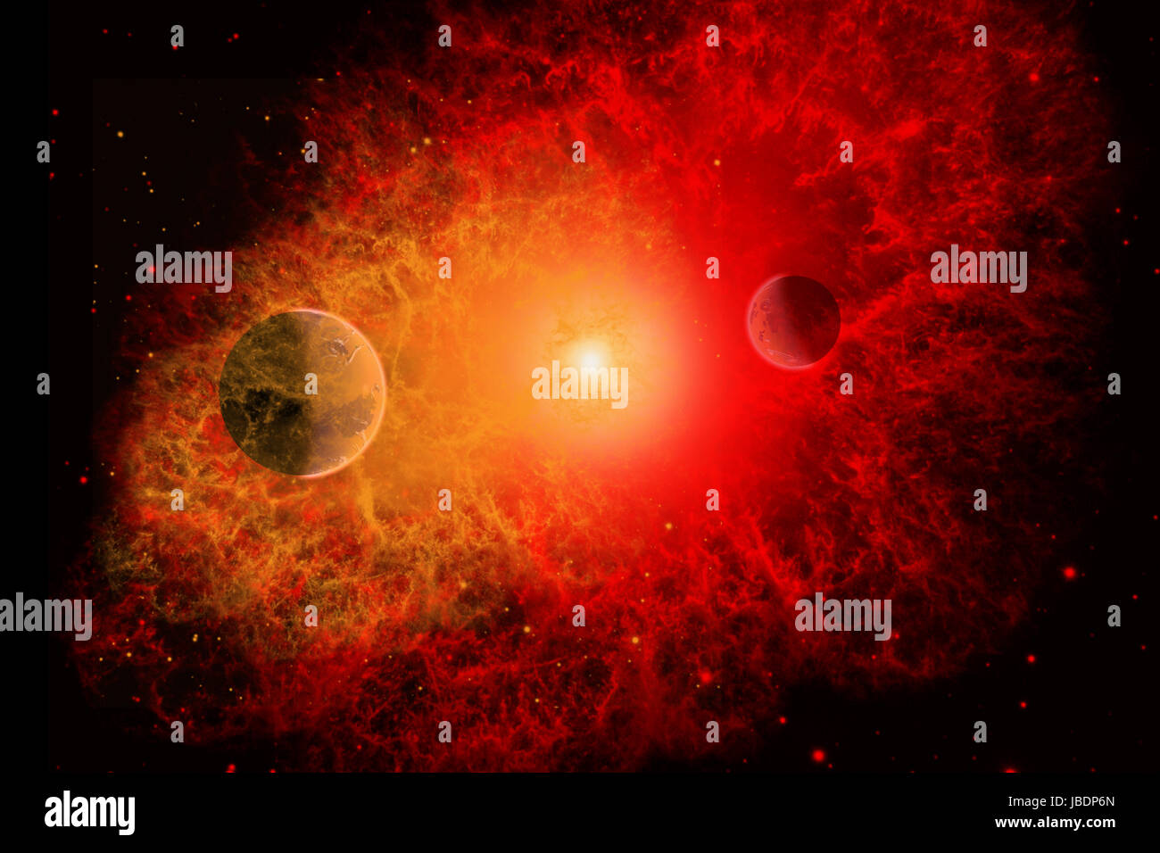 Une supernova se détruire lui-même et son système de planètes.. Banque D'Images